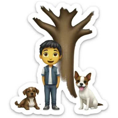 boys and pets by tree sticker