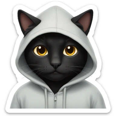 Black cat wearing hoodie sticker