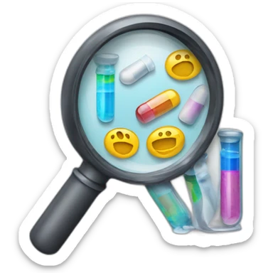 i want an emoji representing a printer with a magnifying glass covering it showing medication drugs sticker
