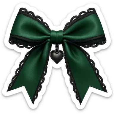 green gothic bow with black lace trim and heart charm, remove background sticker