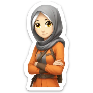 anime girl hijab sweet white skinned peanime female adventurer in orange clothes aangles right angle sticker