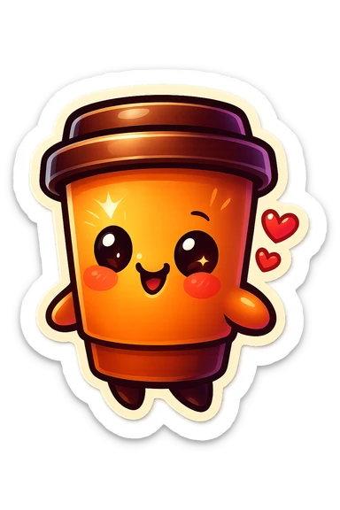 Tall coffee cup, bowing, gushing with love, worship sticker