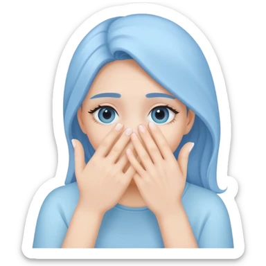 pastel blue girl covers her face with her hand sticker