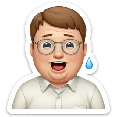 peter griffin as a laughing crying emoji in midjourney style with a white button up shirt and glasses sticker