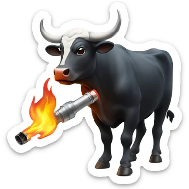 A bull holding a blowtorch sticker