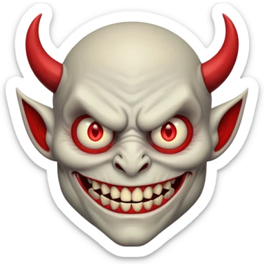 alastor the demon, smiling with his evil red eyes and long evil red teeth, looking evil and demonic and horrible and like a demon. sticker