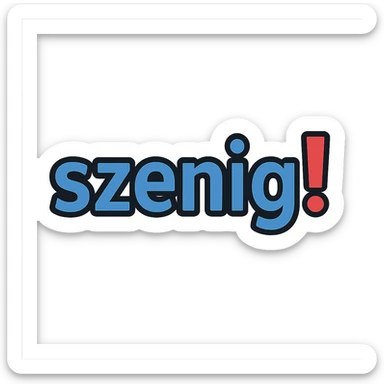 Text logo with the word 'szenig!' filling the entire area. The word 'szenig' is in blue, and the exclamation mark is in red. Modern, clear style with no background. sticker
