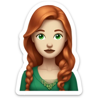 Rich woman, red long hair,  pale-skin, emerald blue-green-eyes,  scowling sticker