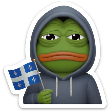 sad pepe in hoodie on the head with quebec flag sticker