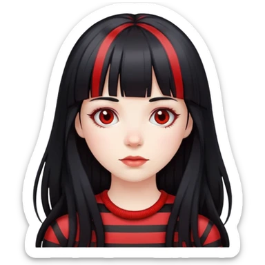 pale girl, long black hair with red striped hair and bangs sticker