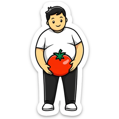 pregnant man with tomato belly sticker