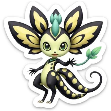 zig-zag-patterned tribal tropical hot polka-dotted Meloetta-Celebi-Giratina-Noibat-Pokémon-Fakémon-fusion-hybrid-creature sticker