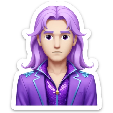 Zeus from Lore Olympus with long lilac hair, purple sequin outfit sticker
