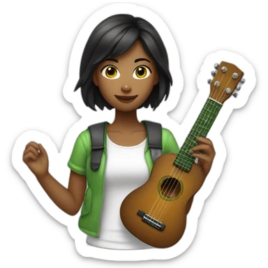 black-middle-length-haired-girl-with-white-tshirt-and-green-colored-ukulele sticker