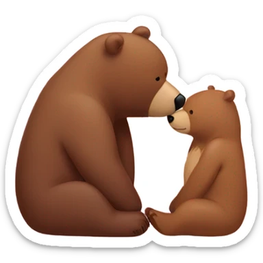 One pink bear kissing a brown bear on the forehead. Lots of hearts around  sticker