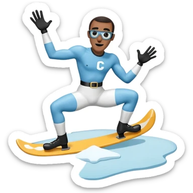 Frozone retro sticker, sliding on ice, playful expression, vintage sticker look written "c'est carré dans l'axe" sticker