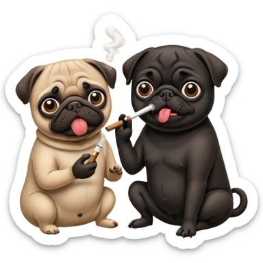 a pug couple, a beige pug and a black pug smoking a Joint sticker