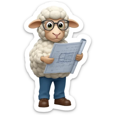 Nerdy sheep wearing glasses and is an architect. Like show the sheep drawing a 0lan.. sticker