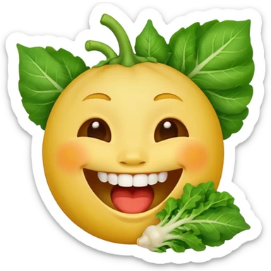 yellow face emoji laughing with vegetable leaf stuck on teeth sticker