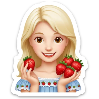 smiling girl with strawberries sticker