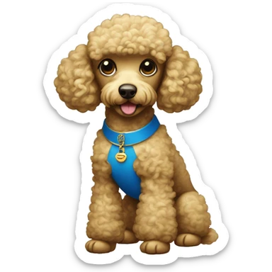 Poodle wearing blue and gold sticker