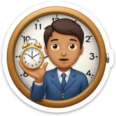 Create a hurried expression holding a clock that ticks VERY FAST sticker
