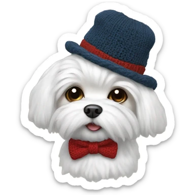 Maltese with bowtie and knitted hat sticker