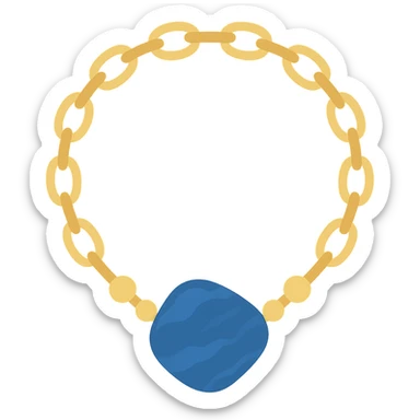 gold chain necklace with a deep blue marbled stone, organic shape, metallic bead accents, elegant and earthy sticker