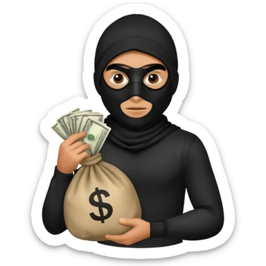 a robber with a money bag sticker