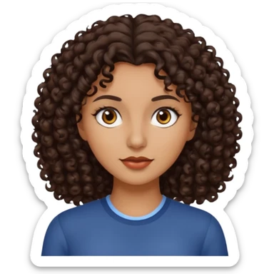 mujer pelo rizado pero no tanto  largo color marron oscuro, ojos marrones oscuros sticker