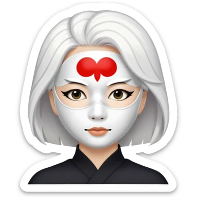 japanese culture white mask woman with white hair sticker