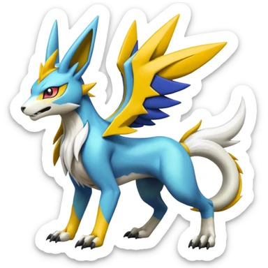 Colorful Meloetta-Manectric-Renamon-Wargreymon-Sergal-Pokémon-Digimon-Fakémon-fusion-hybrid-creature sticker
