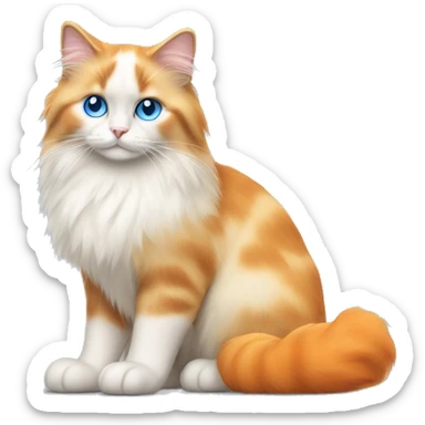 orange bicolor ragdoll cat with blue eyes and orange fluffy tail full body sticker