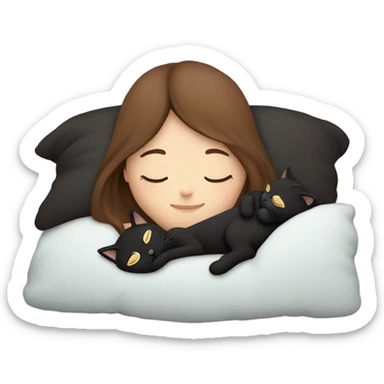 White girl brown hair sleeping, cuddle two black cats sticker