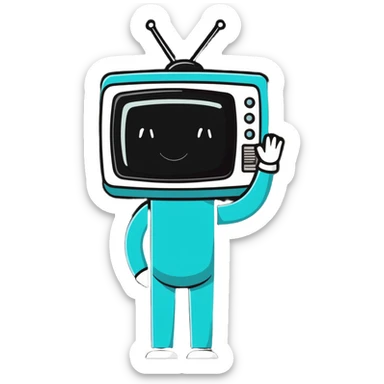 a humanoid figure with a TV for a head, fun and friendly sticker