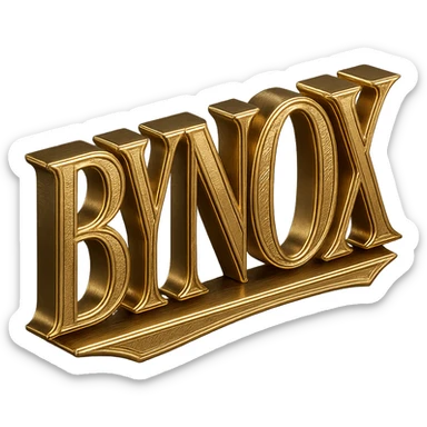 minimal gold and black emoji, 'BYNOX' in center, shiny metallic, premium, 3D, elegant, no background, suitable for Telegram, stylish typography sticker