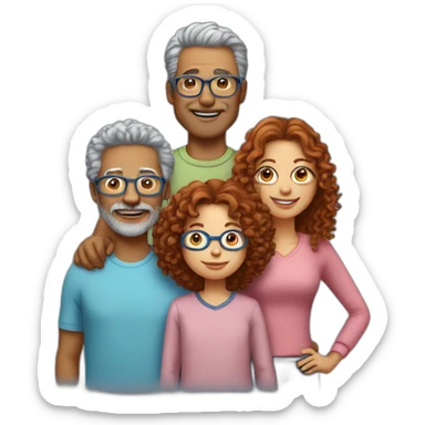 family of four the father with gray hair the mother with red curly hair and blue glasses the son with brown hair and the little daughter with curly brown hair sticker