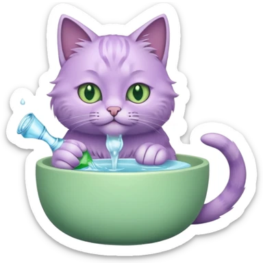 A lilac cat drinks water from a bowl sticker