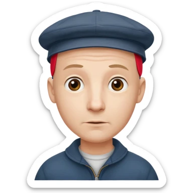 a bald man wearing a old english style cap looking hopeful sticker