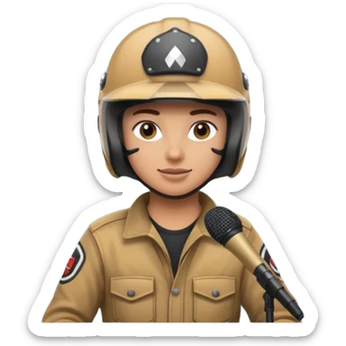 dirtbike rider on stage being interviewed sticker