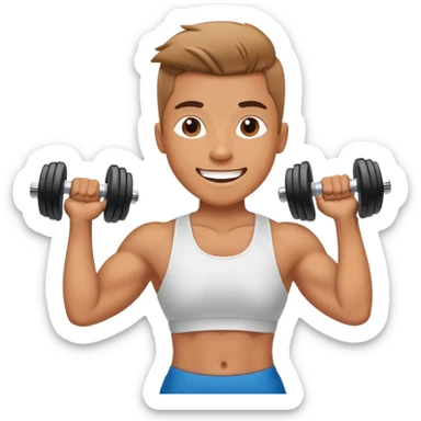 Energetic person exercising with dumbbells, looking happy and motivated sticker