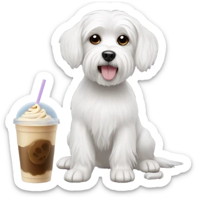 Maltese dog with iced coffee sticker