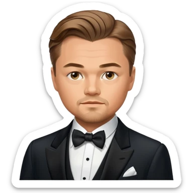 Illustrate Leonardo DiCaprio in a tuxedo with a classic suave expression. sticker
