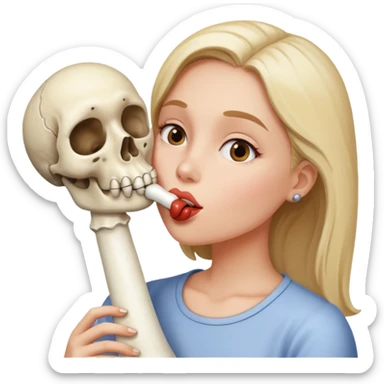 naked big boobed woman kissing a big bone sticker