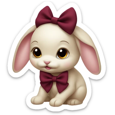 Baby bunny with coquette burgundy bow on ear sticker