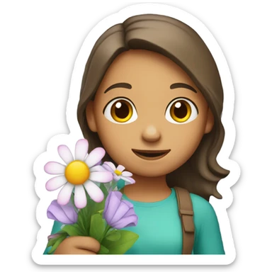 A girl with airtach coloring who holds flowers in her hands sticker