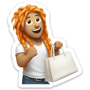 Long orange hair guy being really happy and holding a white bag sticker