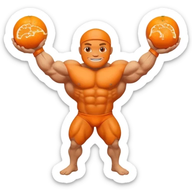 Fruit orange with a face and bodybuilder arms and leg sticker