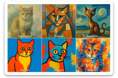 cat, artistic interpretation, various artistic styles sticker