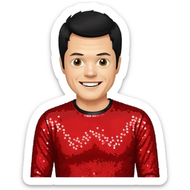 Johnny Knoxville from Jackass with black hair, red sequin outfit sticker